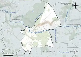 Carte en couleur présentant le réseau hydrographique de la commune