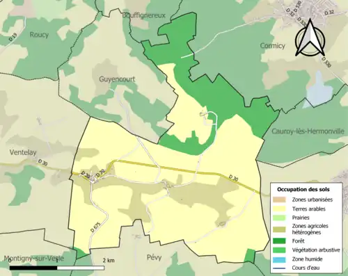 Carte en couleurs présentant l'occupation des sols.