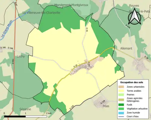 Carte en couleurs présentant l'occupation des sols.
