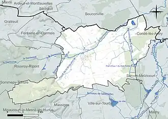 Carte en couleur présentant le réseau hydrographique de la commune