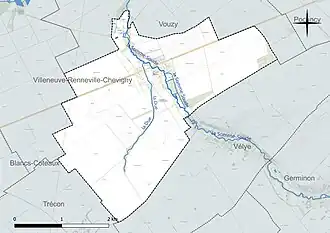 Carte en couleur présentant le réseau hydrographique de la commune