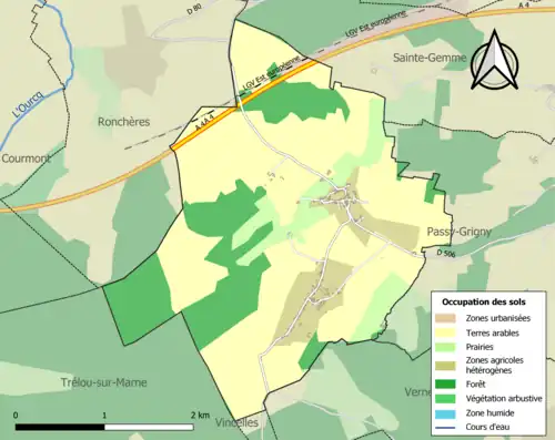 Carte en couleurs présentant l'occupation des sols.