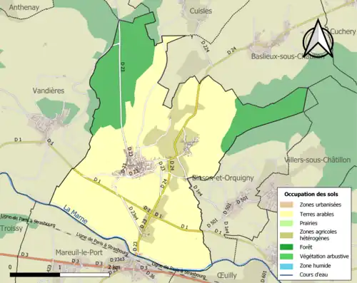 Carte en couleurs présentant l'occupation des sols.