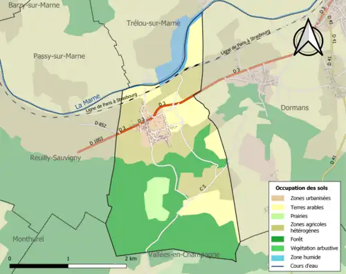 Carte en couleurs présentant l'occupation des sols.