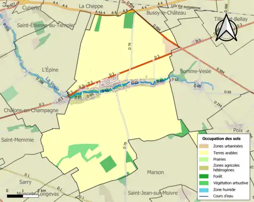 Carte en couleurs présentant l'occupation des sols.