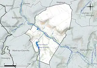 Carte en couleur présentant le réseau hydrographique de la commune