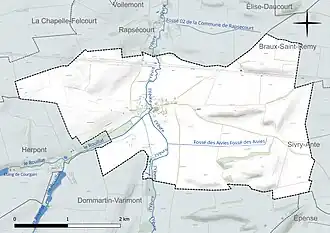 Carte en couleur présentant le réseau hydrographique de la commune