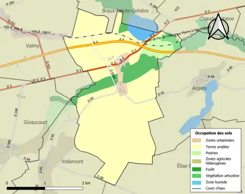 Carte en couleurs présentant l'occupation des sols.