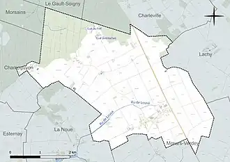 Carte en couleur présentant le réseau hydrographique de la commune