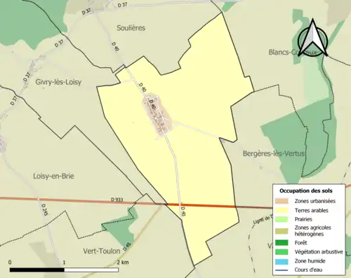 Carte en couleurs présentant l'occupation des sols.