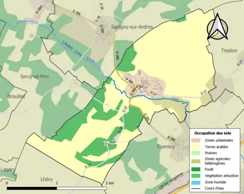 Carte en couleurs présentant l'occupation des sols.