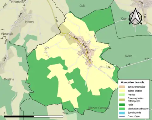 Carte en couleurs présentant l'occupation des sols.