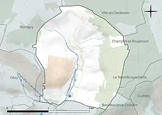 Carte en couleur présentant le réseau hydrographique de la commune