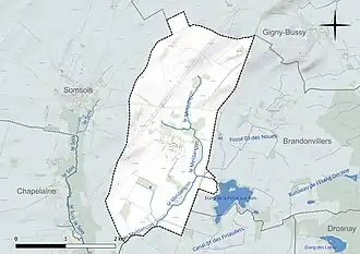 Carte en couleur présentant le réseau hydrographique de la commune
