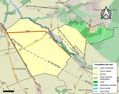 Carte en couleurs présentant l'occupation des sols.