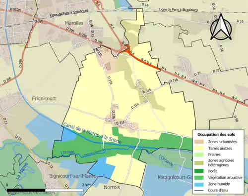 Carte en couleurs présentant l'occupation des sols.