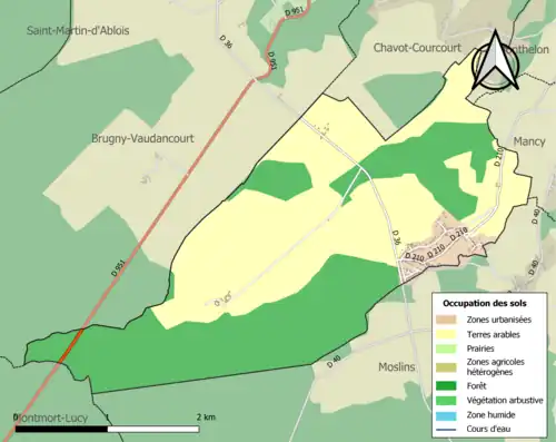 Carte en couleurs présentant l'occupation des sols.