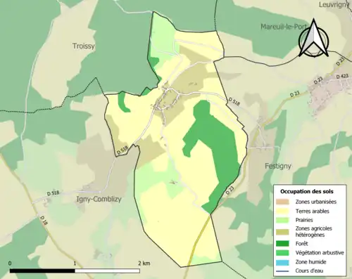 Carte en couleurs présentant l'occupation des sols.