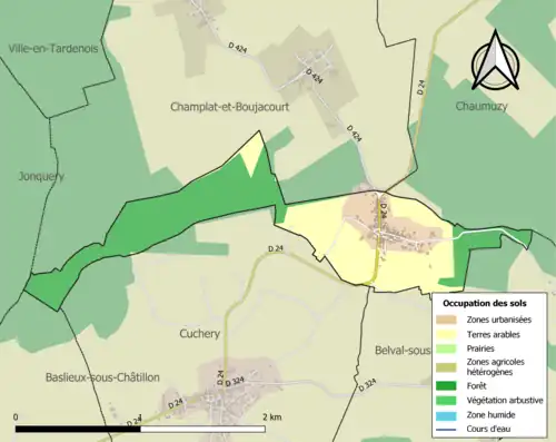 Carte en couleurs présentant l'occupation des sols.