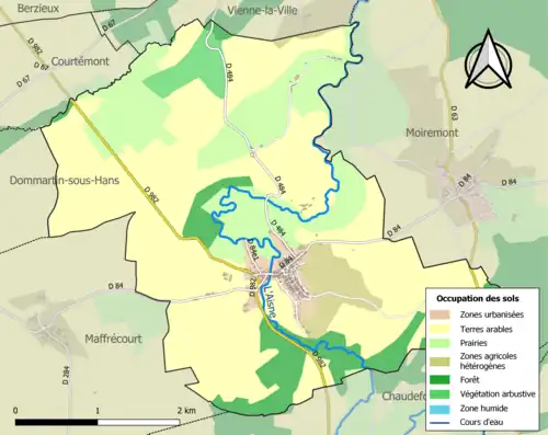 Carte en couleurs présentant l'occupation des sols.