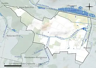 Carte en couleur présentant le réseau hydrographique de la commune