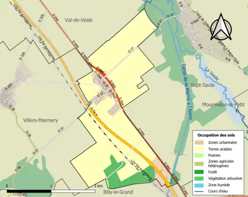 Carte en couleurs présentant l'occupation des sols.