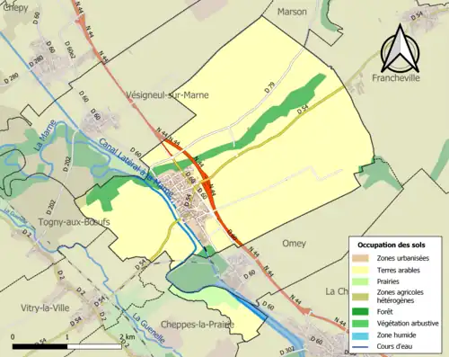 Carte en couleurs présentant l'occupation des sols.