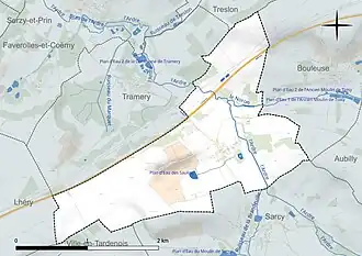 Carte en couleur présentant le réseau hydrographique de la commune