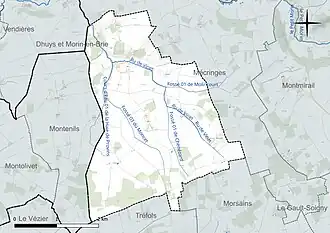 Carte en couleur présentant le réseau hydrographique de la commune