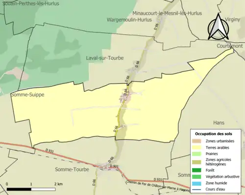 Carte en couleurs présentant l'occupation des sols.