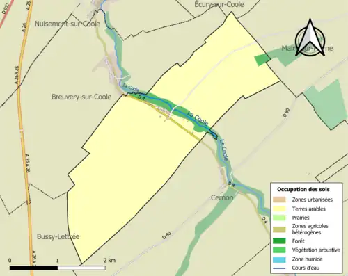 Carte en couleurs présentant l'occupation des sols.