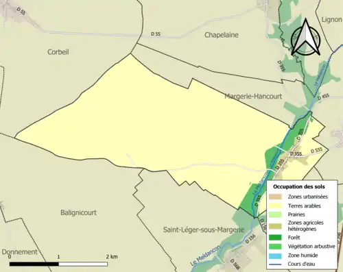 Carte en couleurs présentant l'occupation des sols.