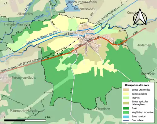 Carte en couleurs présentant l'occupation des sols.