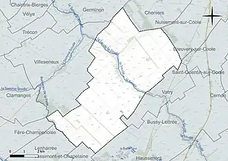 Carte en couleur présentant le réseau hydrographique de la commune