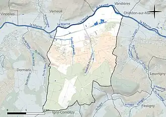 Carte en couleur présentant le réseau hydrographique de la commune