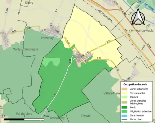 Carte en couleurs présentant l'occupation des sols.