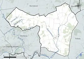 Carte en couleur présentant le réseau hydrographique de la commune
