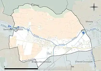 Carte en couleur présentant le réseau hydrographique de la commune