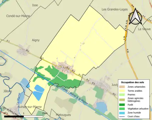 Carte en couleurs présentant l'occupation des sols.