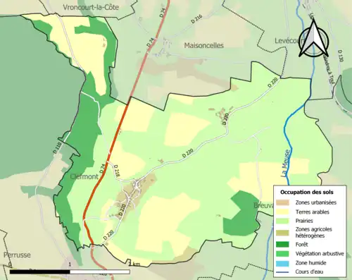 Carte en couleurs présentant l'occupation des sols.