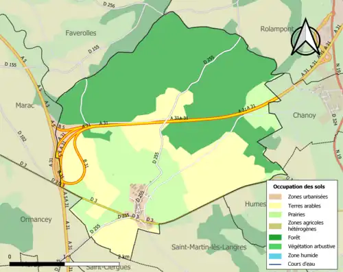 Carte en couleurs présentant l'occupation des sols.