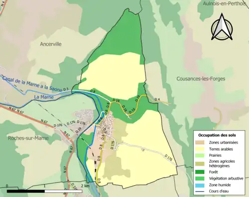 Carte en couleurs présentant l'occupation des sols.