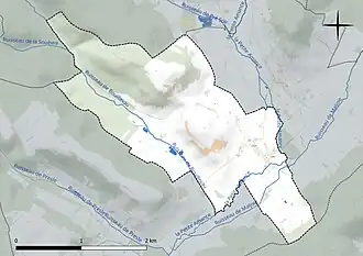 Carte en couleur présentant le réseau hydrographique de la commune