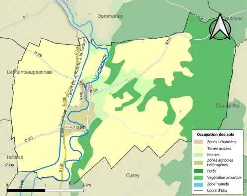 Carte en couleurs présentant l'occupation des sols.
