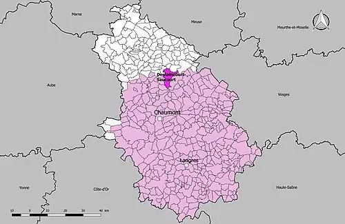 Vue d'une carte indiquant la localisation de la dans la zone d'emploi de Chaumont-Langres.