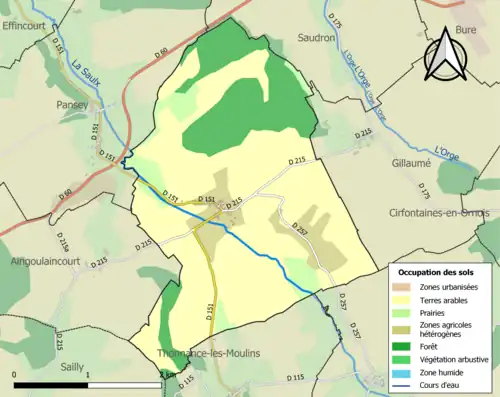 Carte en couleurs présentant l'occupation des sols.