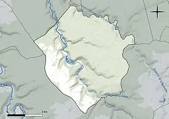 Carte en couleur présentant le réseau hydrographique de la commune