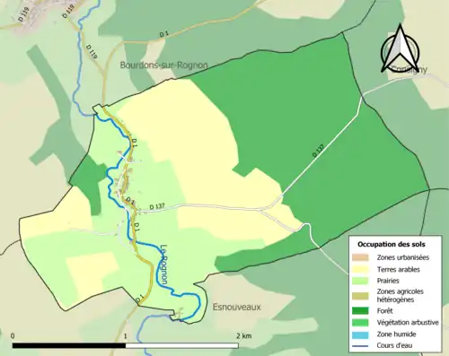 Carte en couleurs présentant l'occupation des sols.