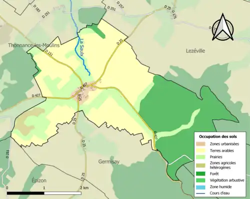 Carte en couleurs présentant l'occupation des sols.