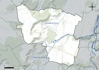 Carte en couleur présentant le réseau hydrographique de la commune